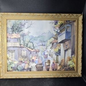 Vintage watercolor on‎ paper, nicely framed, signed Raphael